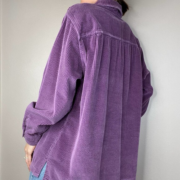 LL Bean wide wale corduroy aubergine purple button-down collared shirt L - Picture 3 of 17